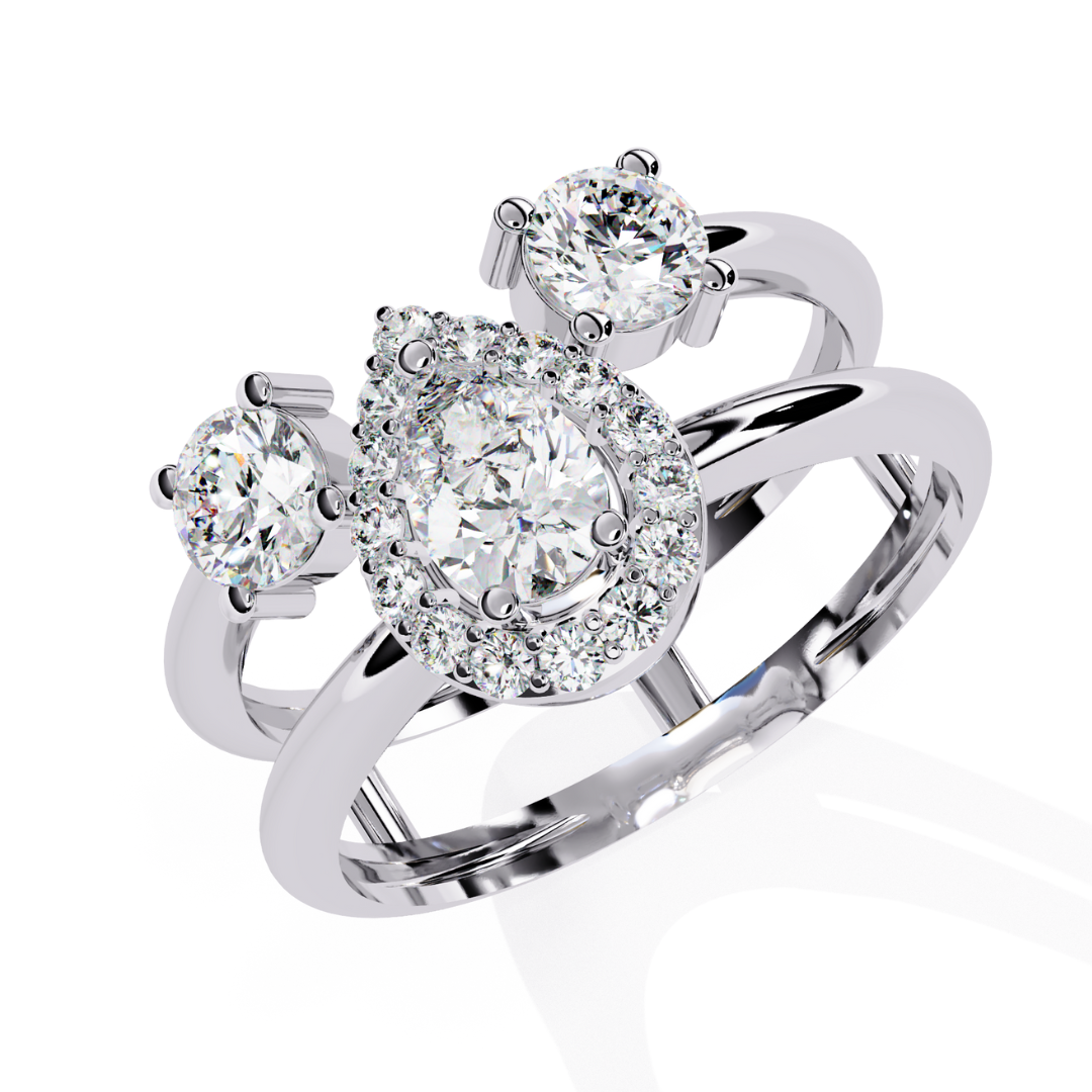 Pear Halo Sparkle Ring (925 Sterling Silver base)