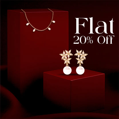 Twinkle Petal Chain & Floral Pearl Drops earrings (925 Sterling Silver base)