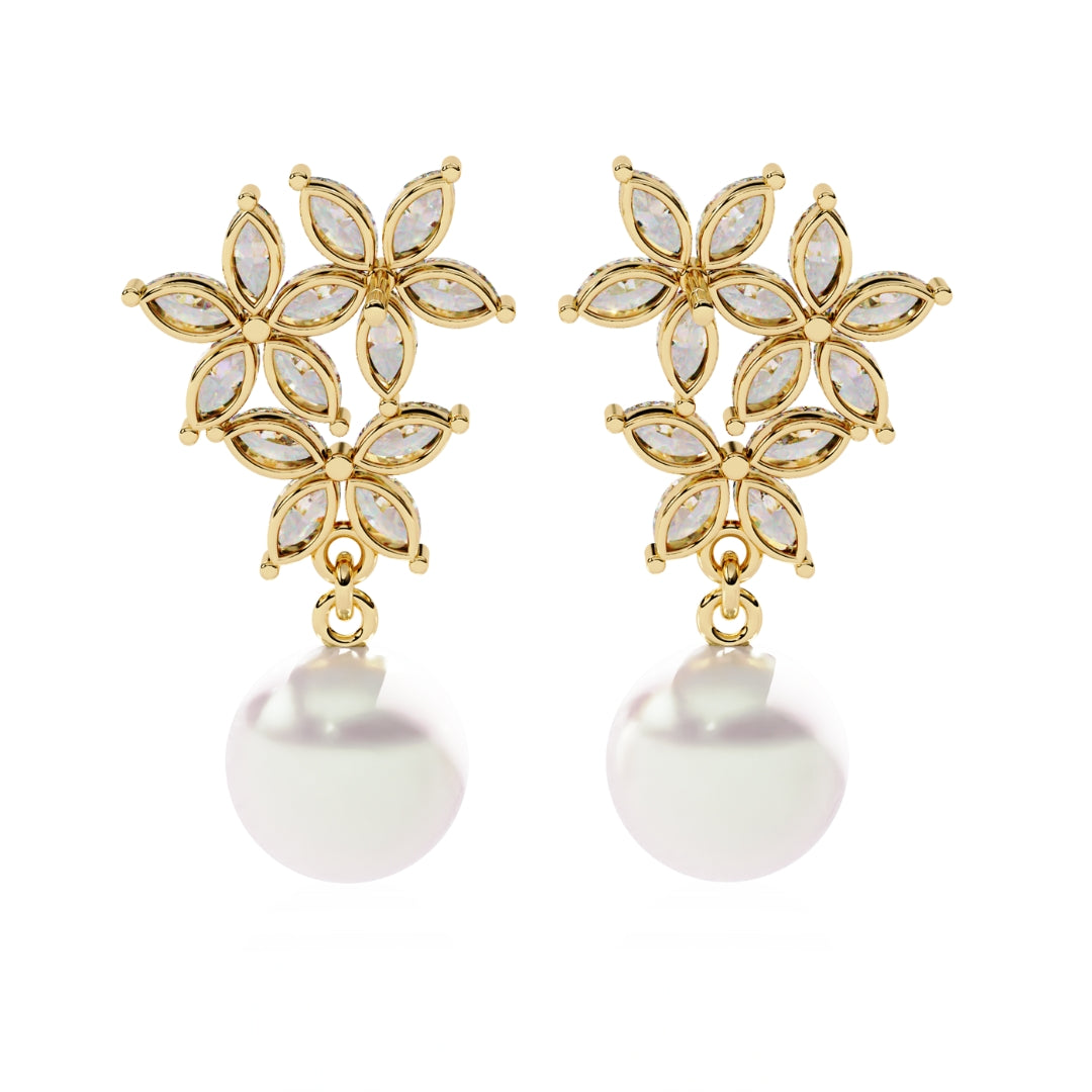 Floral Pearl Drops earrings (925 Sterling Silver base)