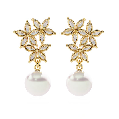 Floral Pearl Drops earrings (925 Sterling Silver base)