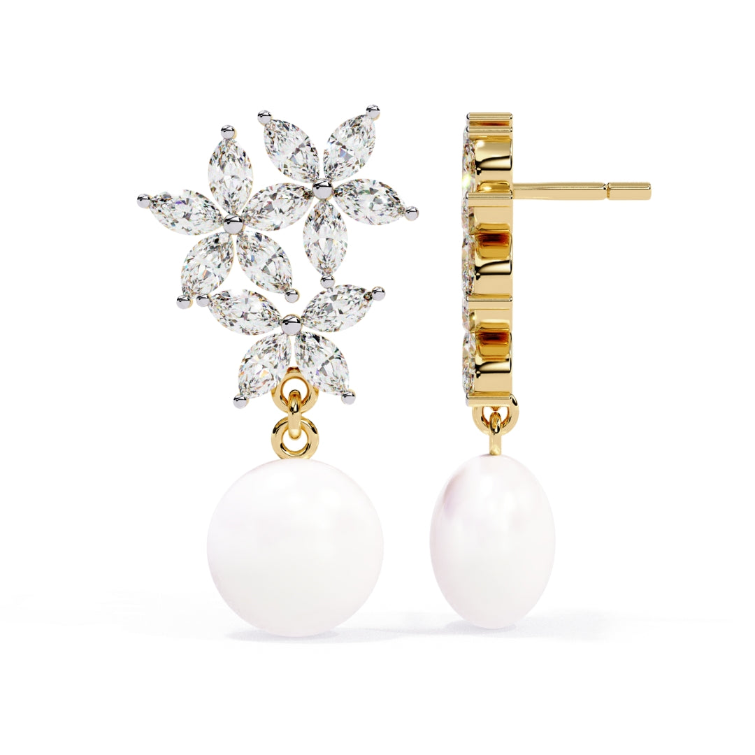 Floral Pearl Drops earrings (925 Sterling Silver base)