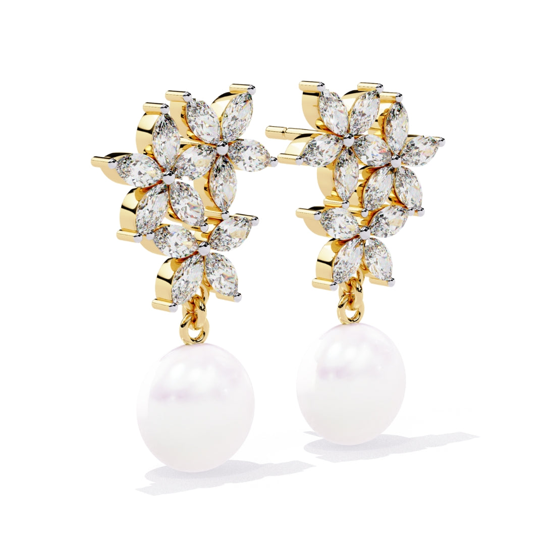 Floral Pearl Drops earrings (925 Sterling Silver base)