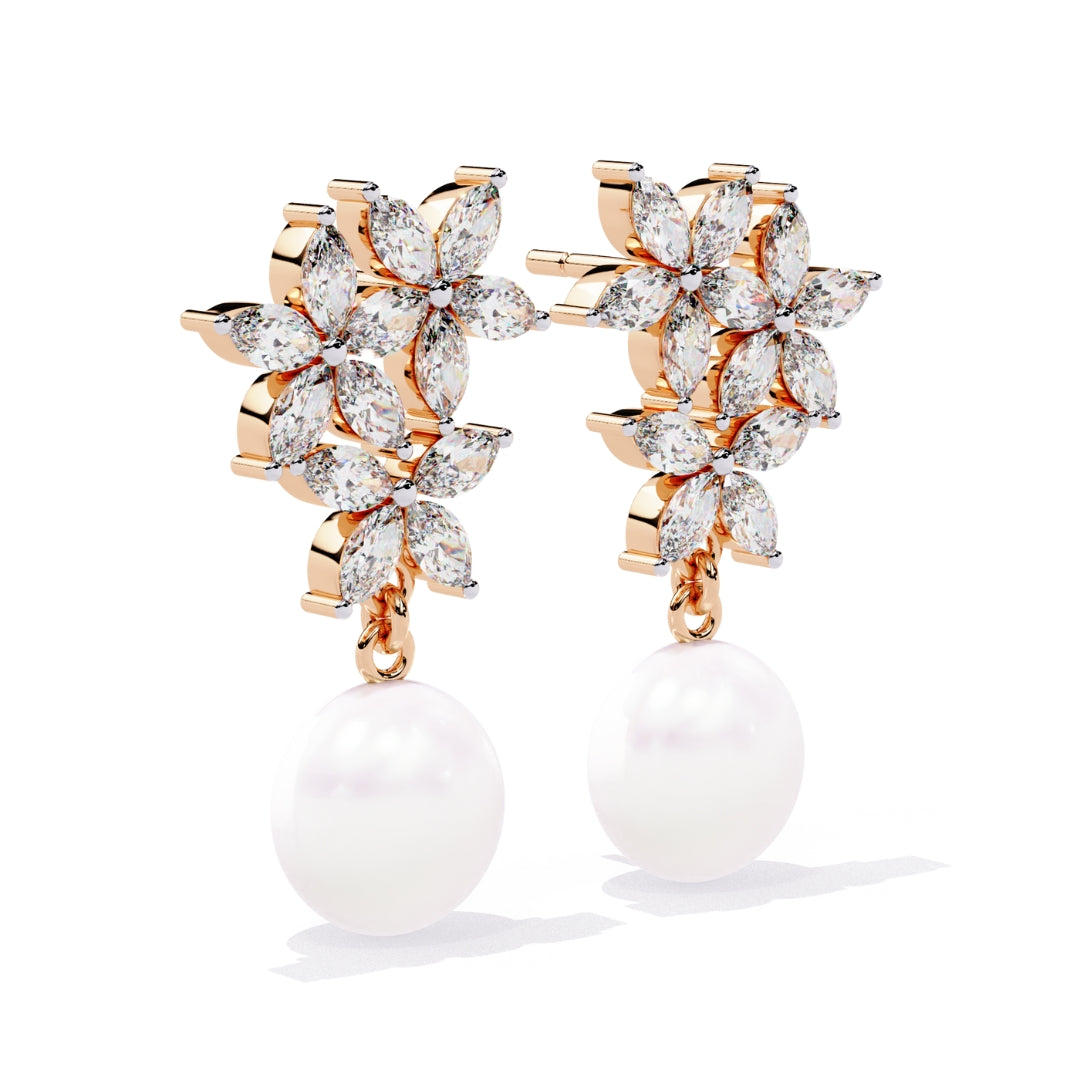 Floral Pearl Drops earrings (925 Sterling Silver base)