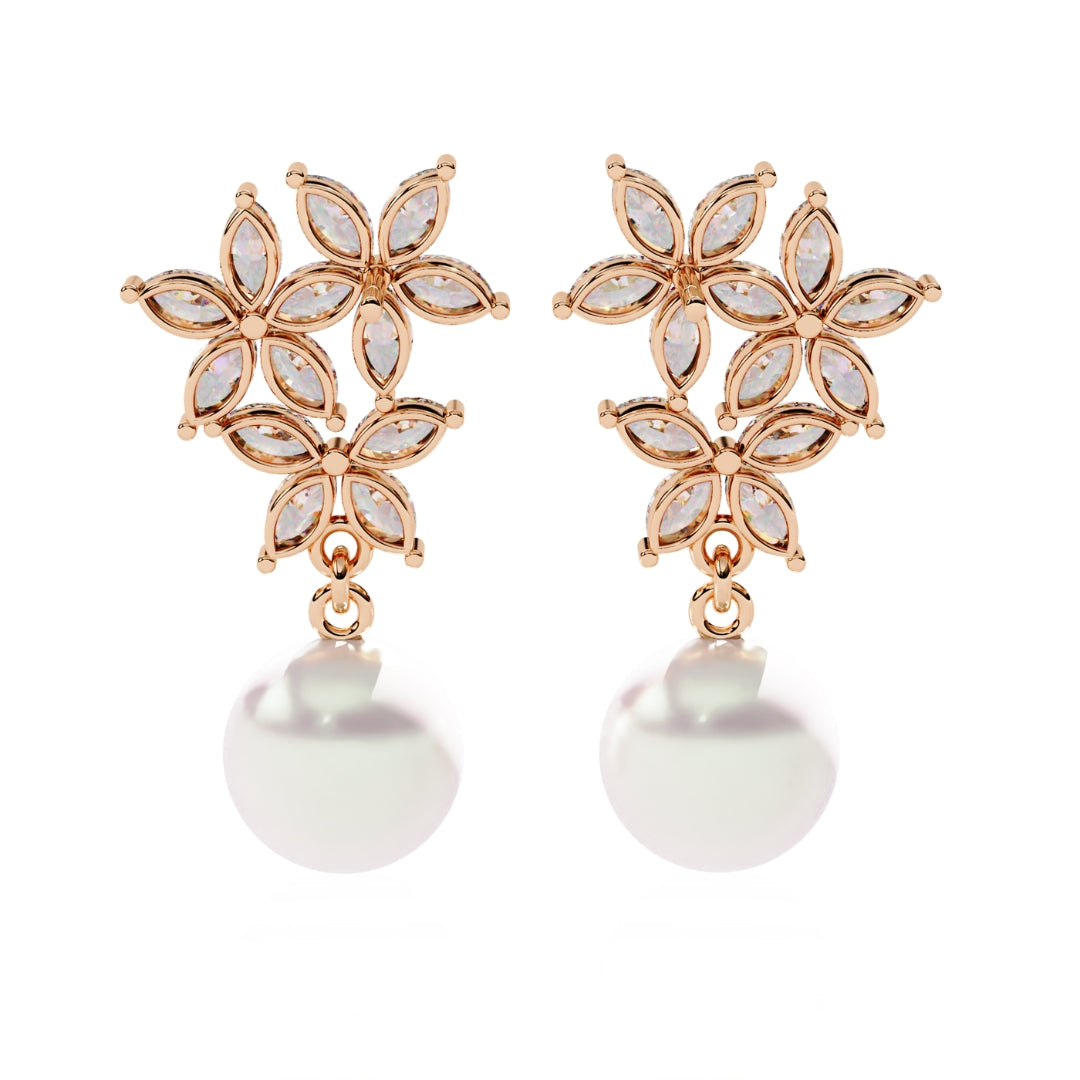 Floral Pearl Drops earrings (925 Sterling Silver base)