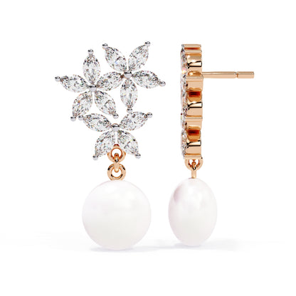 Floral Pearl Drops earrings (925 Sterling Silver base)