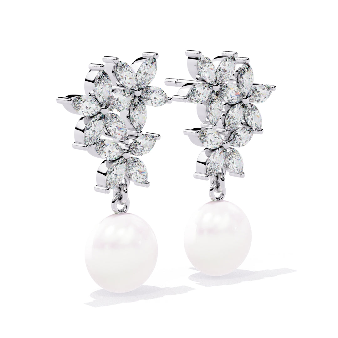 Floral Pearl Drops earrings (925 Sterling Silver base)