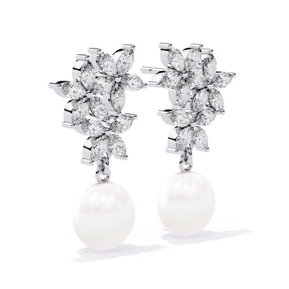 Floral Pearl Drops earrings (925 Sterling Silver base)