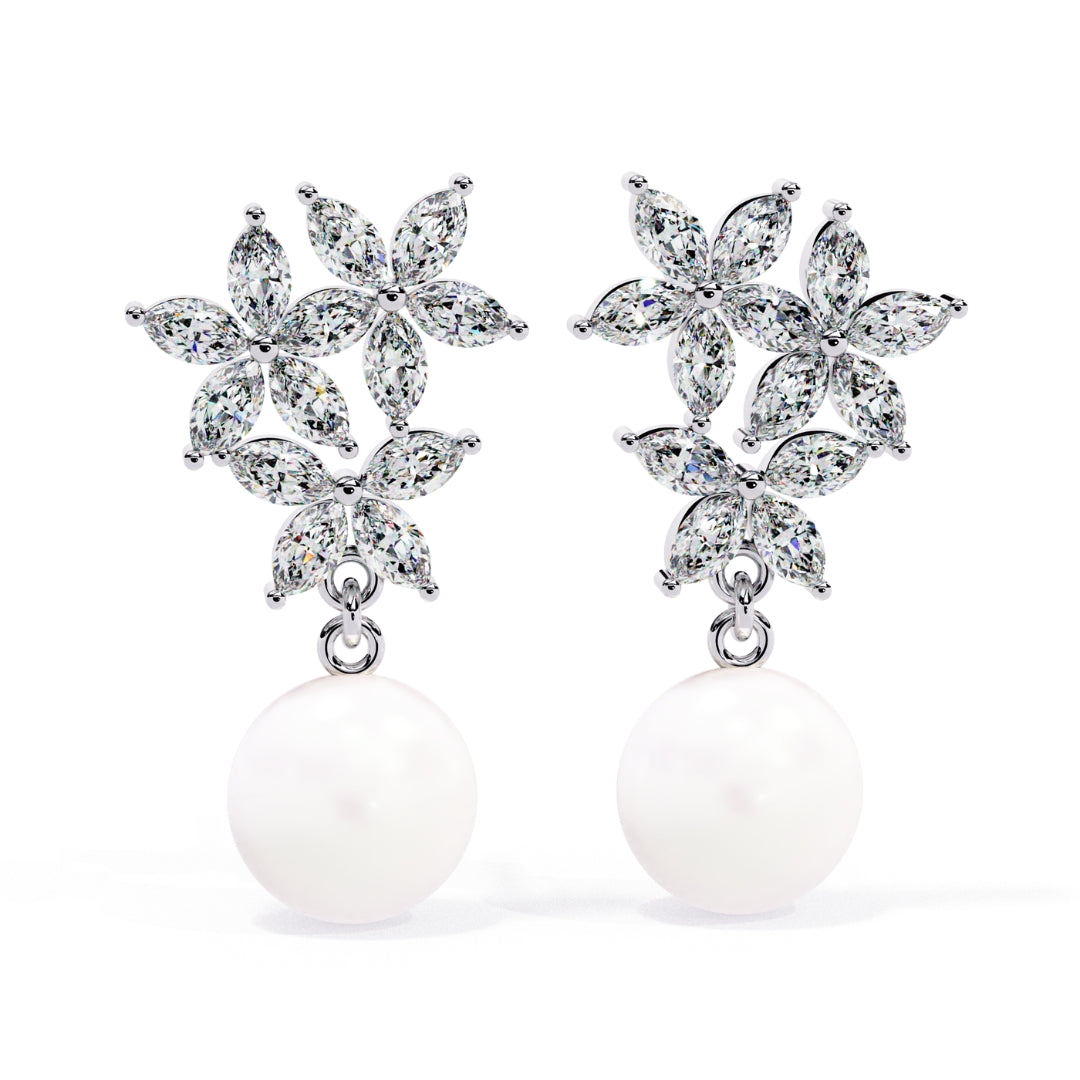Floral Pearl Drops earrings (925 Sterling Silver base)
