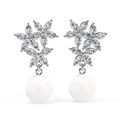 Floral Pearl Drops earrings (925 Sterling Silver base)