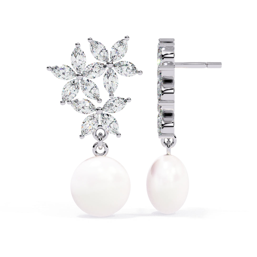 Floral Pearl Drops earrings (925 Sterling Silver base)