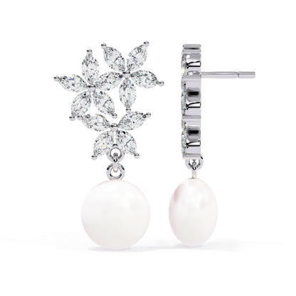 Floral Pearl Drops earrings (925 Sterling Silver base)