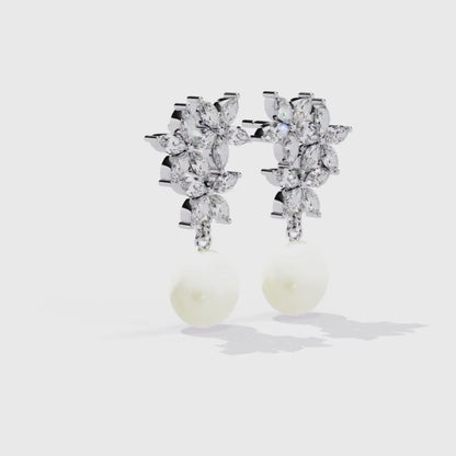 Floral Pearl Drops earrings (925 Sterling Silver base)